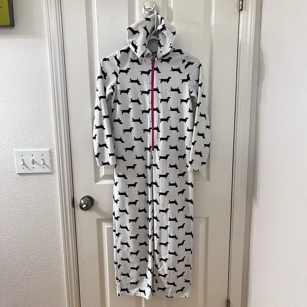 Tucker + Tate Dachshund Dog Fleece One Piece Hooded Pajamas Girls Size M 8-10